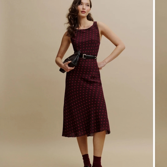 Reformation NWOT Topanga Blue Off White Floral Midi Sleevless Georgette Dress L - Picture 16 of 16